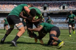 AI-generated editorial illustration for Butch James backs Sacha Feinberg-Mngomezulu to lead, with Handré Pollard still in the Springbok mix