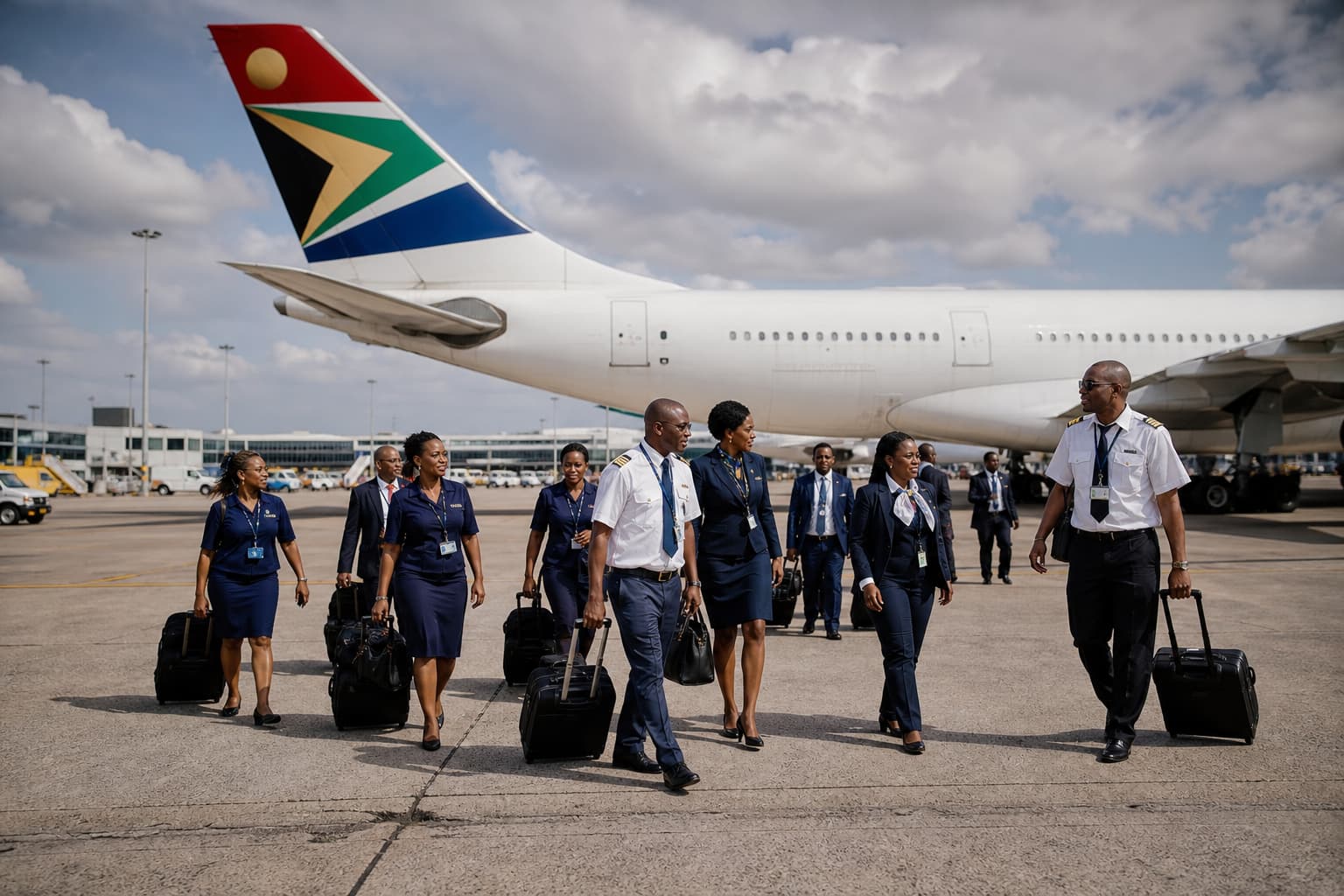 AI-generated editorial illustration for SAA's salary delays show how tight the airline's finances remain